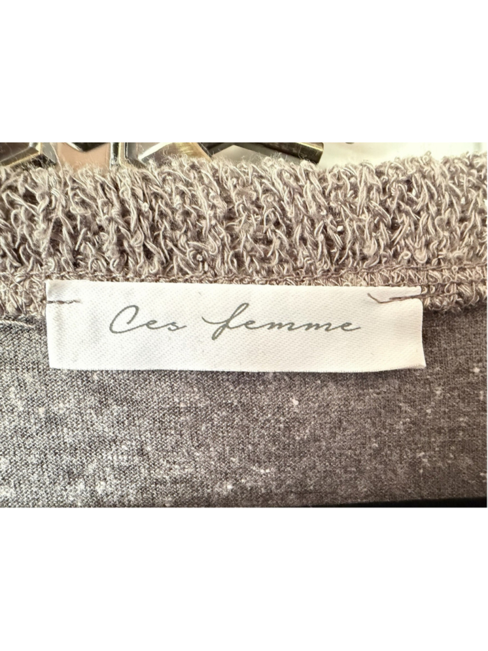 Ces Femme Large Oversized Boho Knit Mixed Media Tunic Top Gray Made in USA - Picture 4 of 5